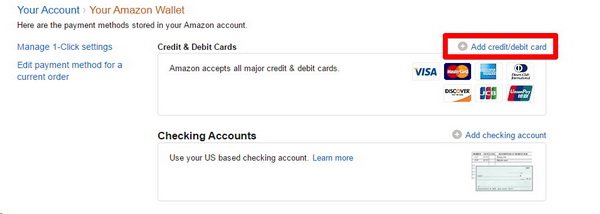 Add Credit/debit card on Amazon