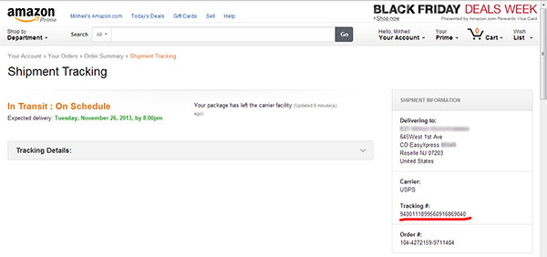 Tracking number from Amazon