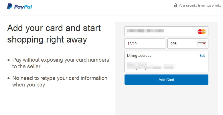 Add card on Paypal