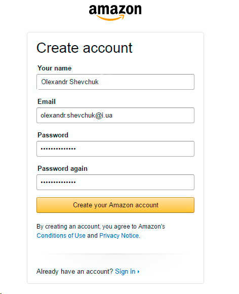 Create Amazon account